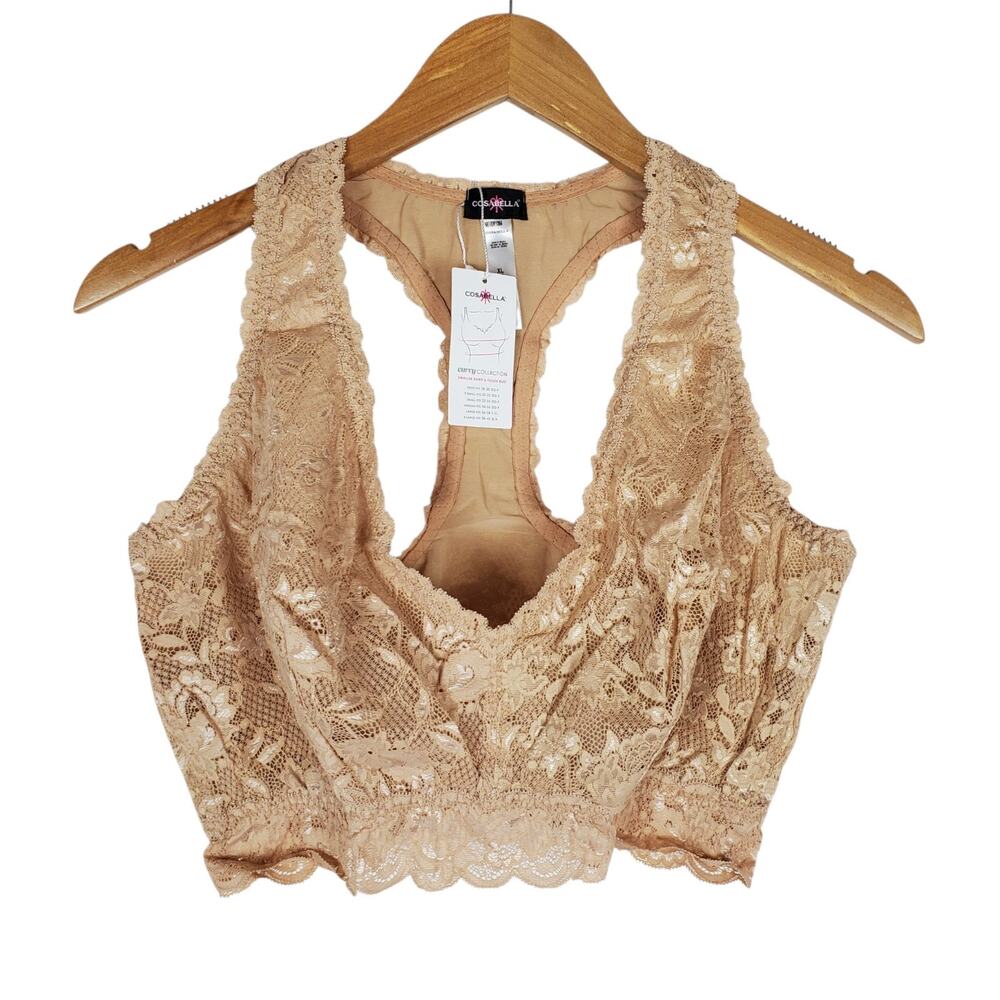 NEW Cosabella Never Say Never CURVY Racie Racerback Bralette XL Beige Sei Lace